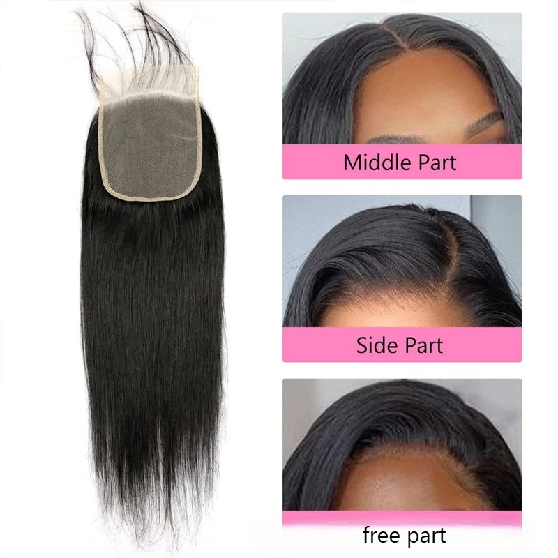 4x4 Lace Closure, glattes Echthaar, natürliche Farbe, 10-22 Zoll, weiches Remy-Haar, 150% Dichte, für Anfänger geeignet, kann in jeder Farbe gefärbt werden. – Detail 4