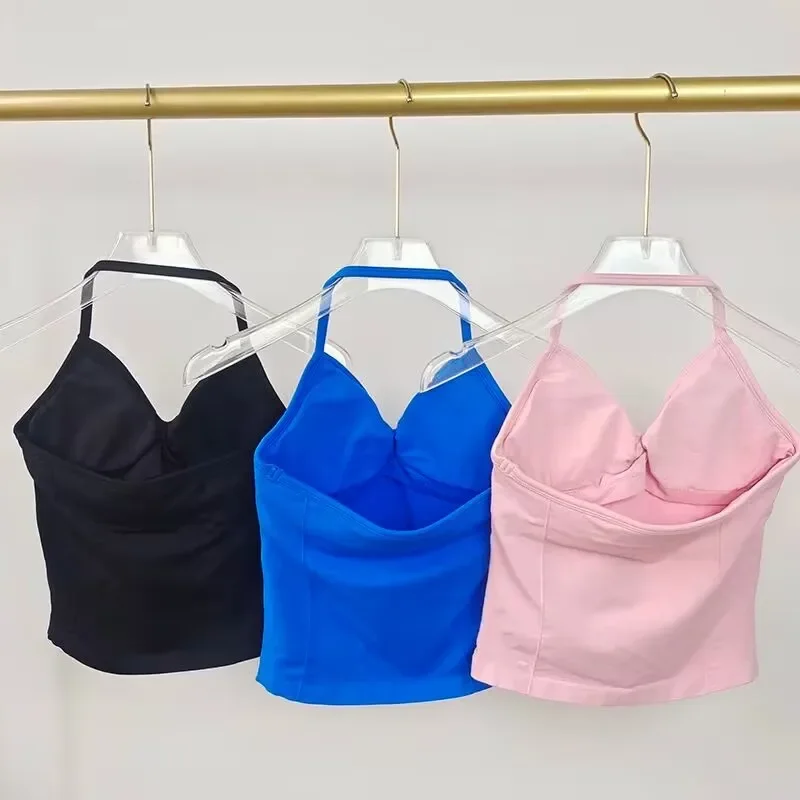Longline Strappy Gym Top Custom Logo Backless Gym Clothes Women Scrunch Built-in Bra With Removable Cups Yoga Tank Tops