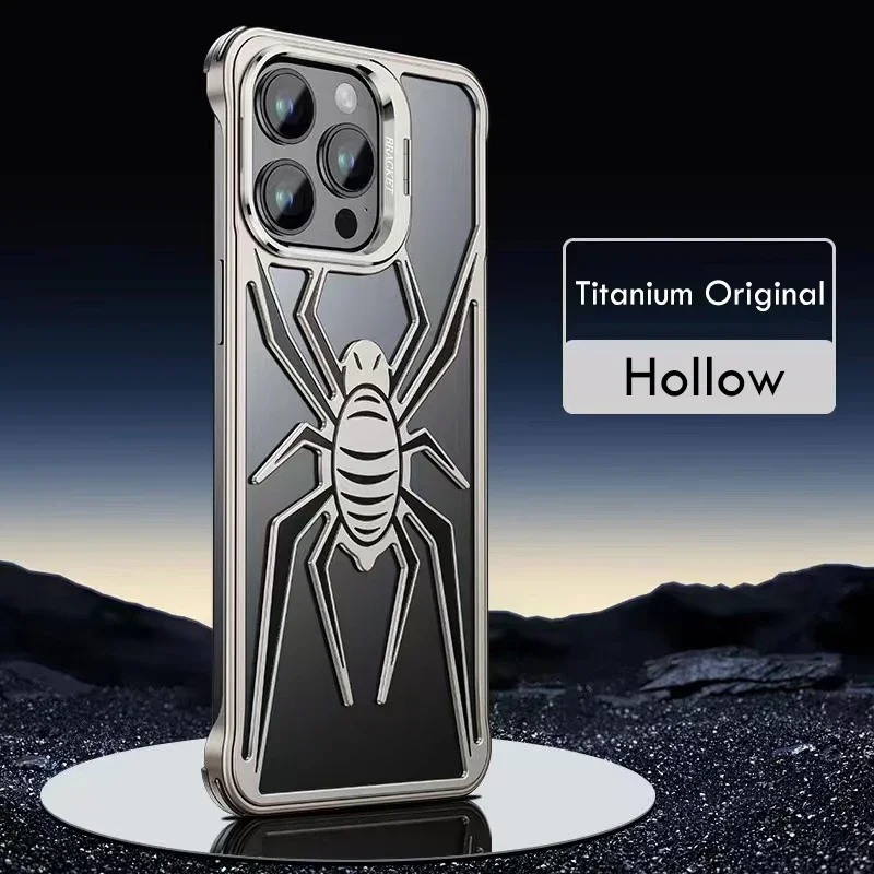 Case For iPhone 13 14 15 Pro Max Aluminum Alloy Hollow Spider Rimless Phone Lens Holder Metal Heat Dissipation Shockproof Cover