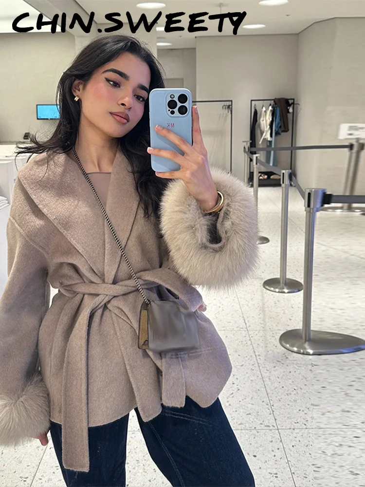 Элегантное женское пальто на шнуровке с v-образным вырезом, свободное однотонное пальто с длинными рукавами и меховой отделкой, женское пальто с открытой строчкой, осень 2021, модная женская куртка Элегантное женское пальто на шнуровке с v-образным вырезом, свободное однотонное пальто с длинными рукавами и меховой отделкой, женское пальто с открытой строчкой, осень 2021, модная женская куртка
