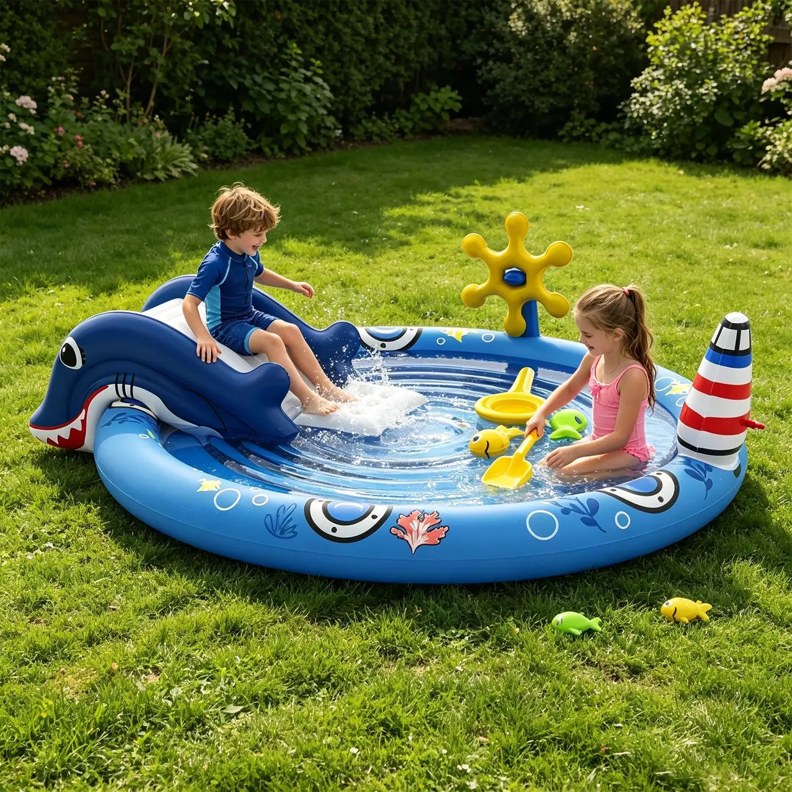 Children's Wading Pool Inflatable Playground Inflatable Pool Slide Inflatable Cute Fun Toy Marine Life Water Play Pool Beach Toy