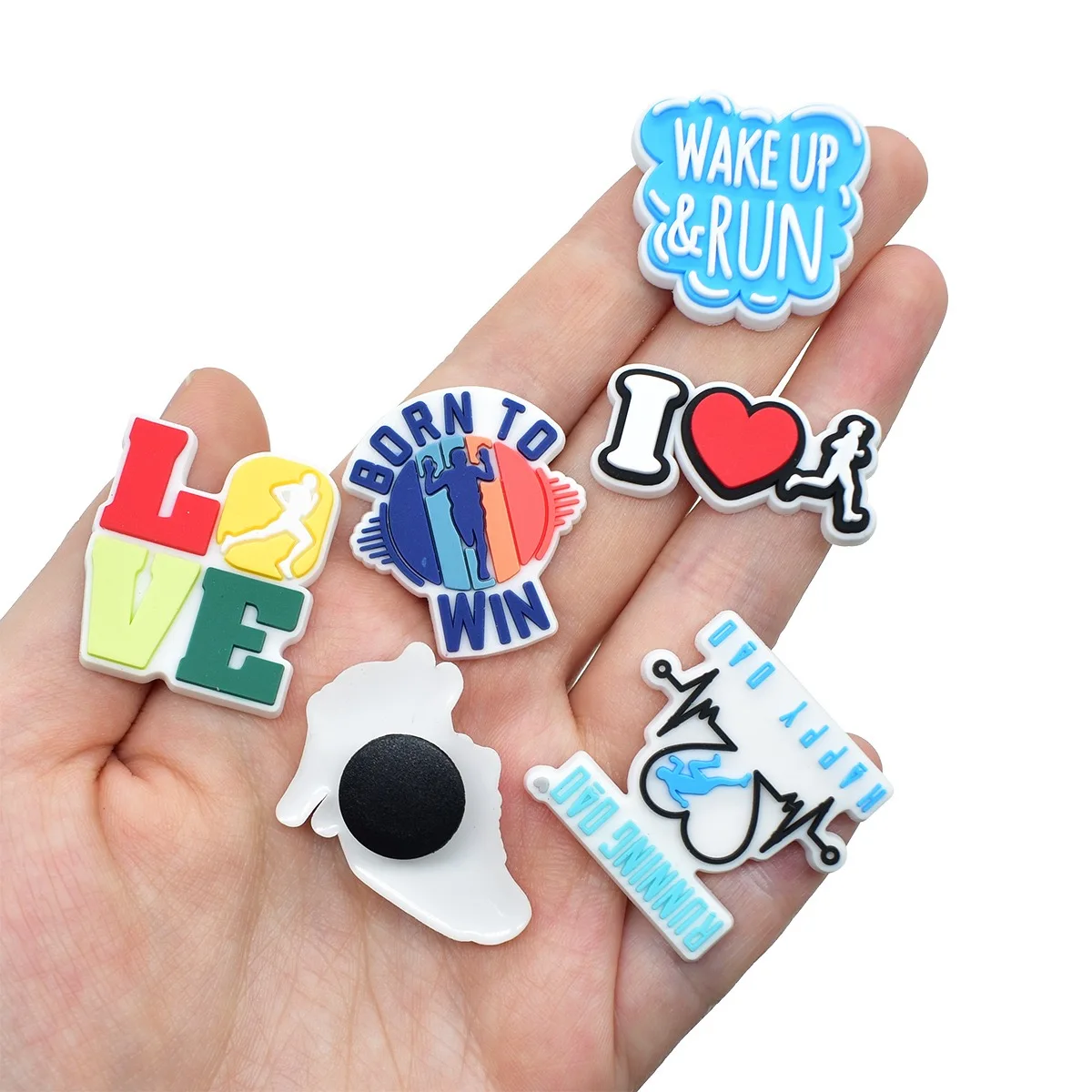 Hot Sales 1-18Pcs Life is Run PVC Shoes Accessories Just Keep Running Kids Clog Buckle Charms For Sports Presents