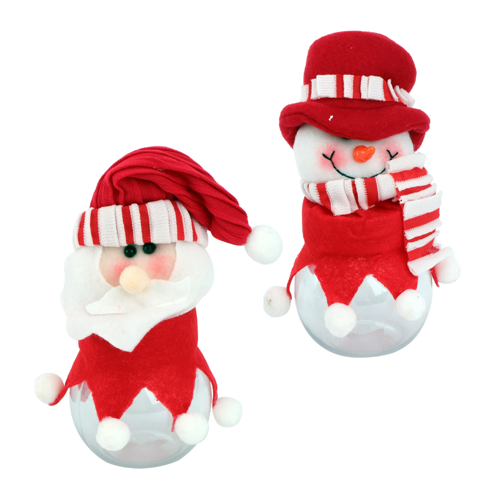 

2 Pcs Christmas Candy Box Cookie Jars Santa Claus Decorative Polyester Plastic Snowman
