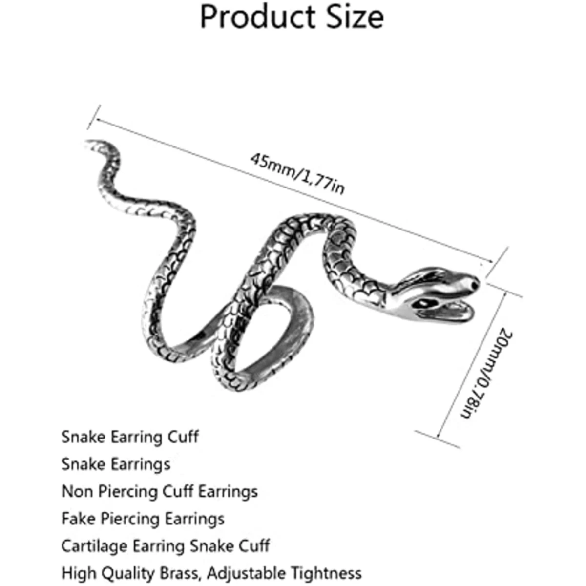 1 قطعة للجنسين دوامة الأفعى الأذن الكفة-لا ثقب الأذن التفاف ، شخصية مفتوحة هوب القرط وهمية ثقب الغضروف الزنمة مجوهرات