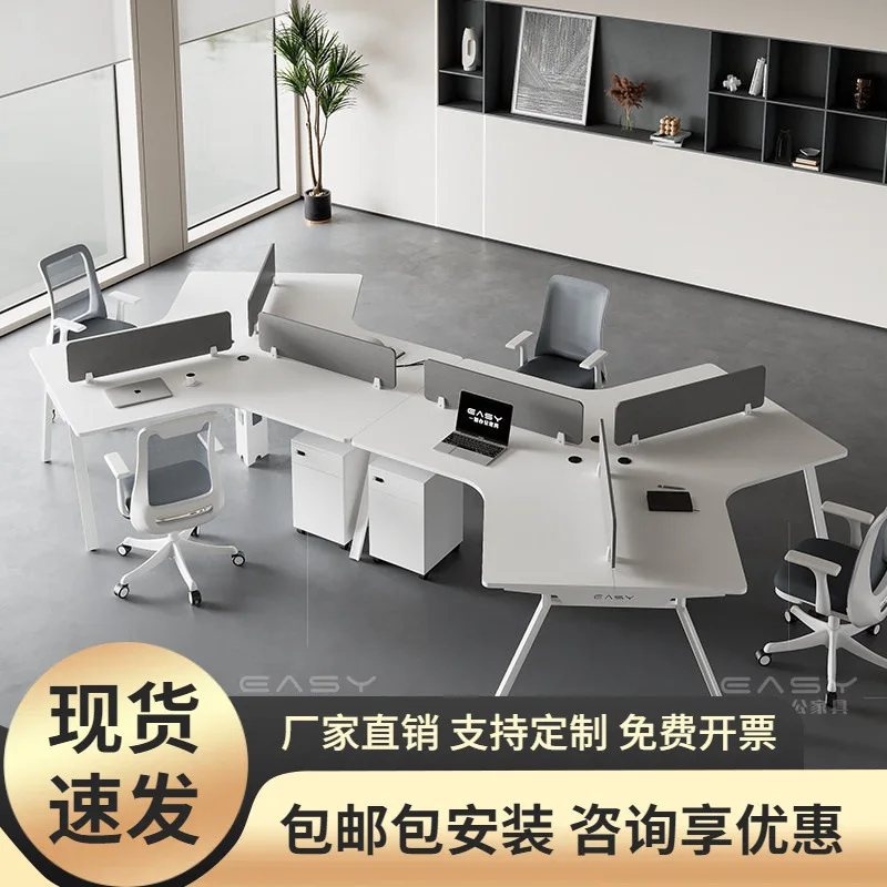 Desk staff position special-shaped space-saving station desk office staff computer table and chair set