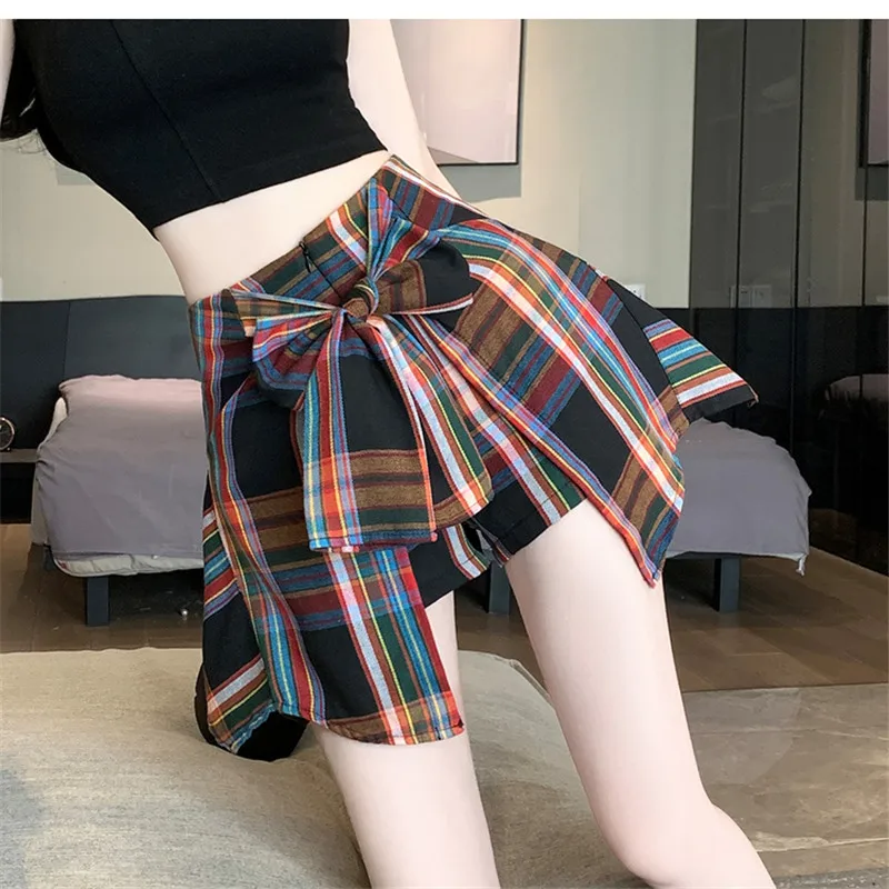 Spice Girls Style Irregular Plaid Skirt Anti-exposure Lining Leisure Style High-waisted Slimming Dress Young Student Style