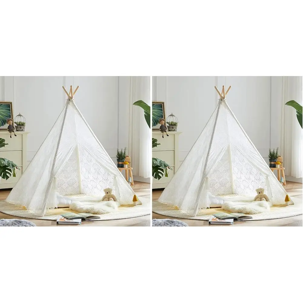 

Children's Play Tent, Cotton Teepee for Indoor & Outdoor Use, Pack of 2, White Lace Design
