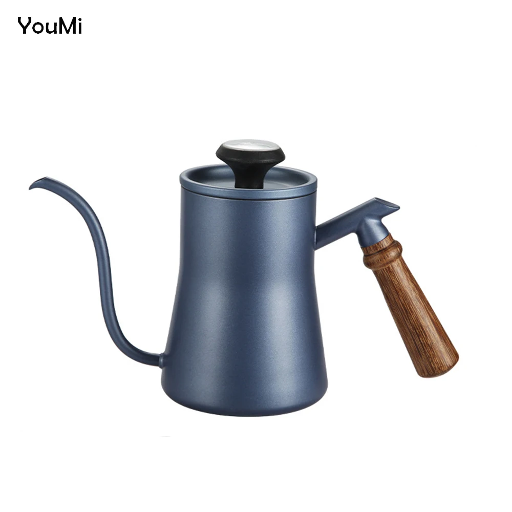 YouMi 550ML Drip Pour Over Coffee Kettle Black/White/Blue Anti-scalding Handle Stainless Steel Tea Coffee Pot With Thermometer