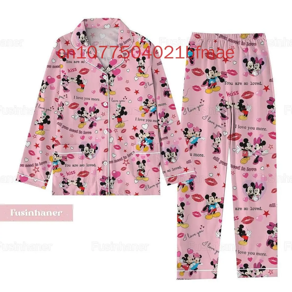 2024 Cute Minnie Pajamas Set Spring and Summer New Women's Casual Shirt Long Sleeved Pajamas