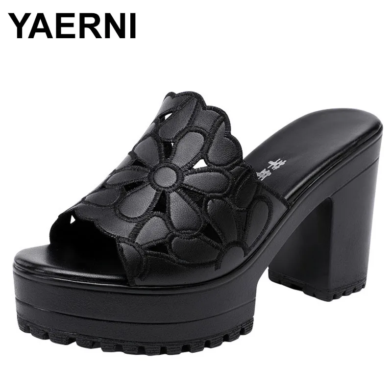 

10cm Small Size 32-43 Thick Bottom Chunky Platform Shoes Summer 2024 Rhinestone Knit Block High Heels Slides Women Office Model