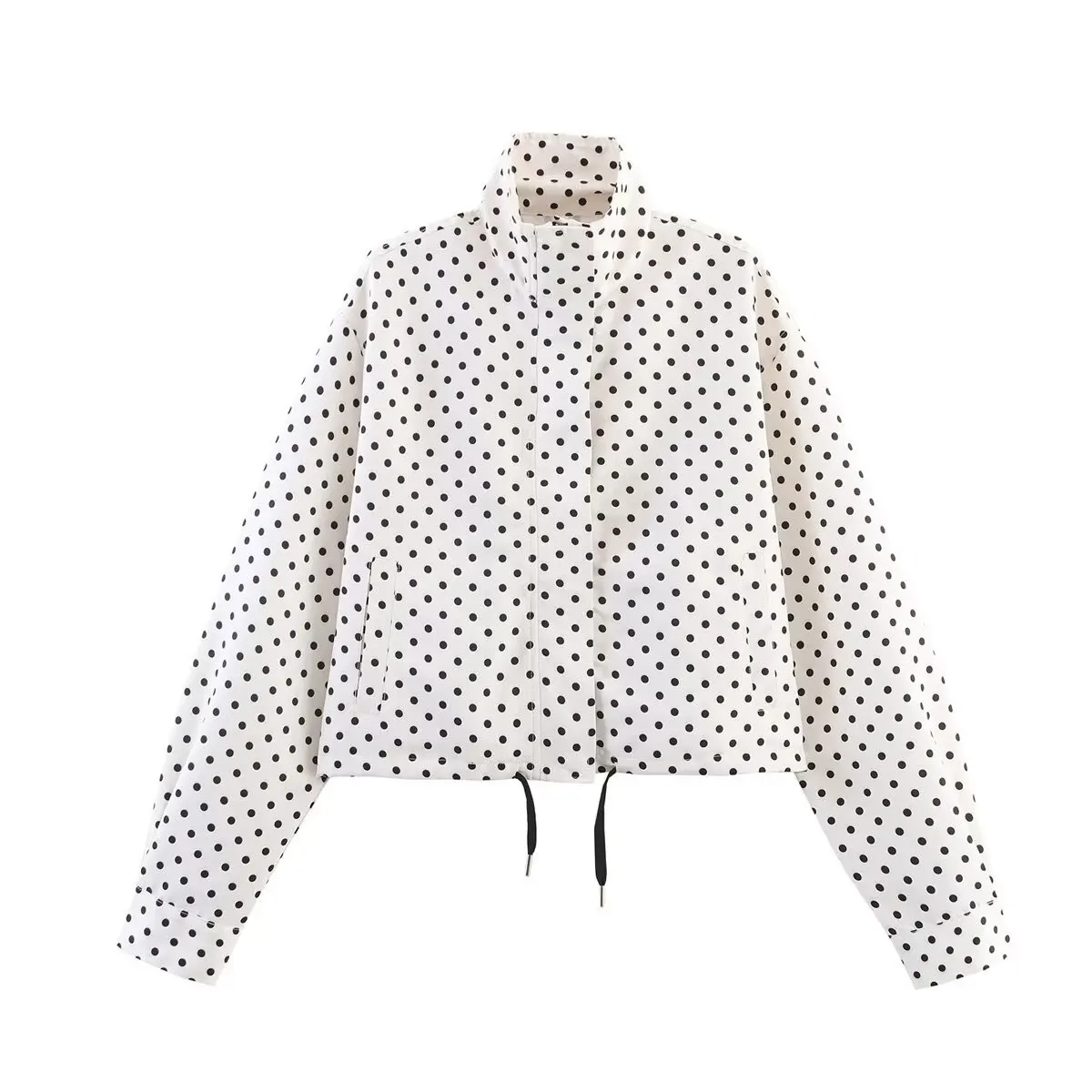 HH Weibliche Herbst Mode Polka Dot Gedruckt Set Lange Ärmel Rollkragen Kordelzug Jacke + A-line Shorts frauen Vintage Anzug – Detail 22