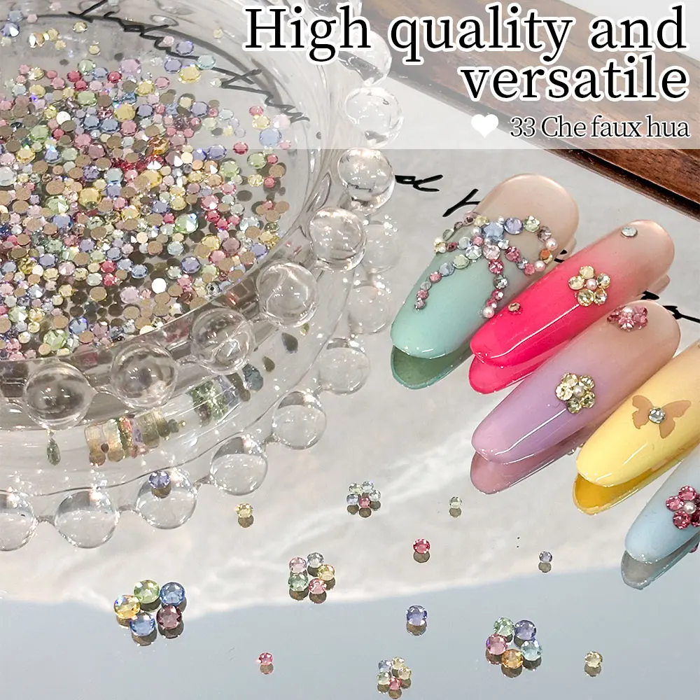 100/200 Stück Runde Bunte Nagelrhinesteine, Funkelnde 3D Flache Kristallsteine, Nagelstudio-Dekorationen DIY Nagelkunst-Zubehör