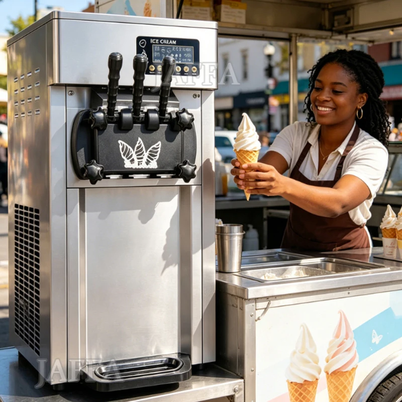 Commercial Ice Cream Machine,Large Output Yield, Three Flavor Countertop Soft Serve Ice Cream Maker,Shortage Alarm