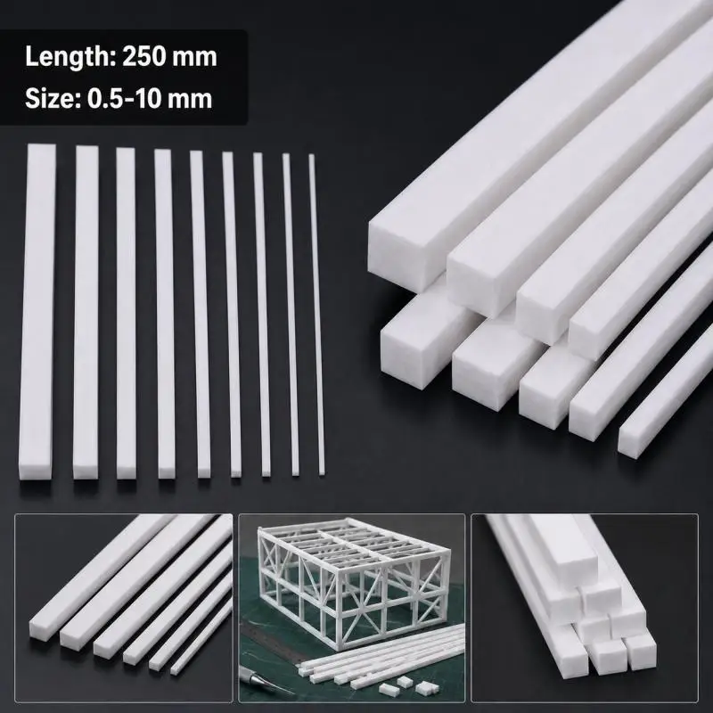 4/10/50pcs ABS White Square Plastic Rod Stick For Architecture Model Making Model Material DIY Accessories Cutting Supplies