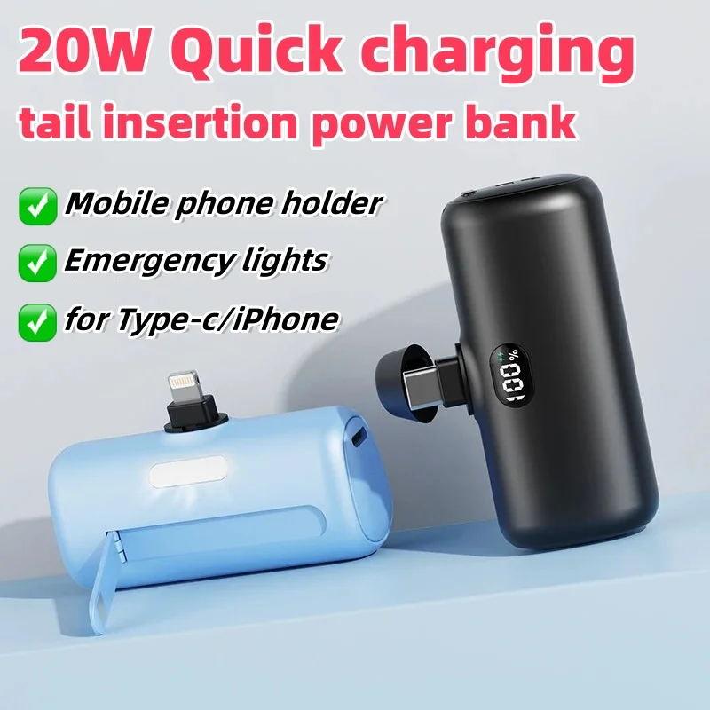 New Mini Capsule Power Bank Pocket Fast Charging Digital Display Power Bank Holder Portable Power Bank for iPhone,Xiaomi,Huawei