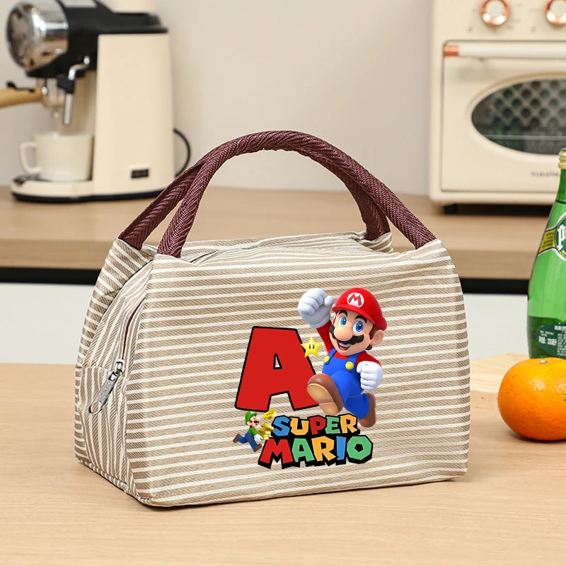 

Super Marios Bro Lunch Bag Stripes Insulated Portable Lunch Handbag Aluminum Foil Rice Bag Meal Pack Tote Pack Student Bento Bag