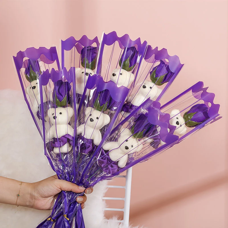 1/5pcs Cartoon Little Bear Single Rose Teddy Bear Doll Simulated Flower Romantic Mother's Day Valentine's Day Wedding Favors