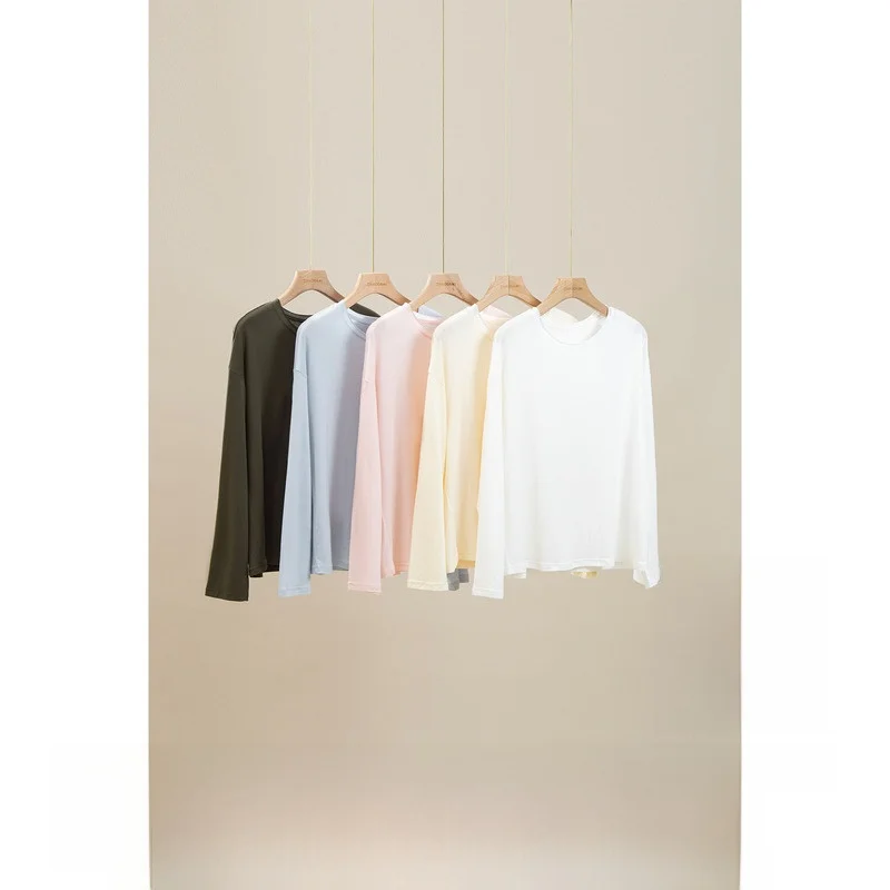 

Легкая и комфортная женская футболка из шелковой шерсти Aurora с круглым вырезом, свободного кроя, мягкая вязаная, для повседневной носки, весенний сезон