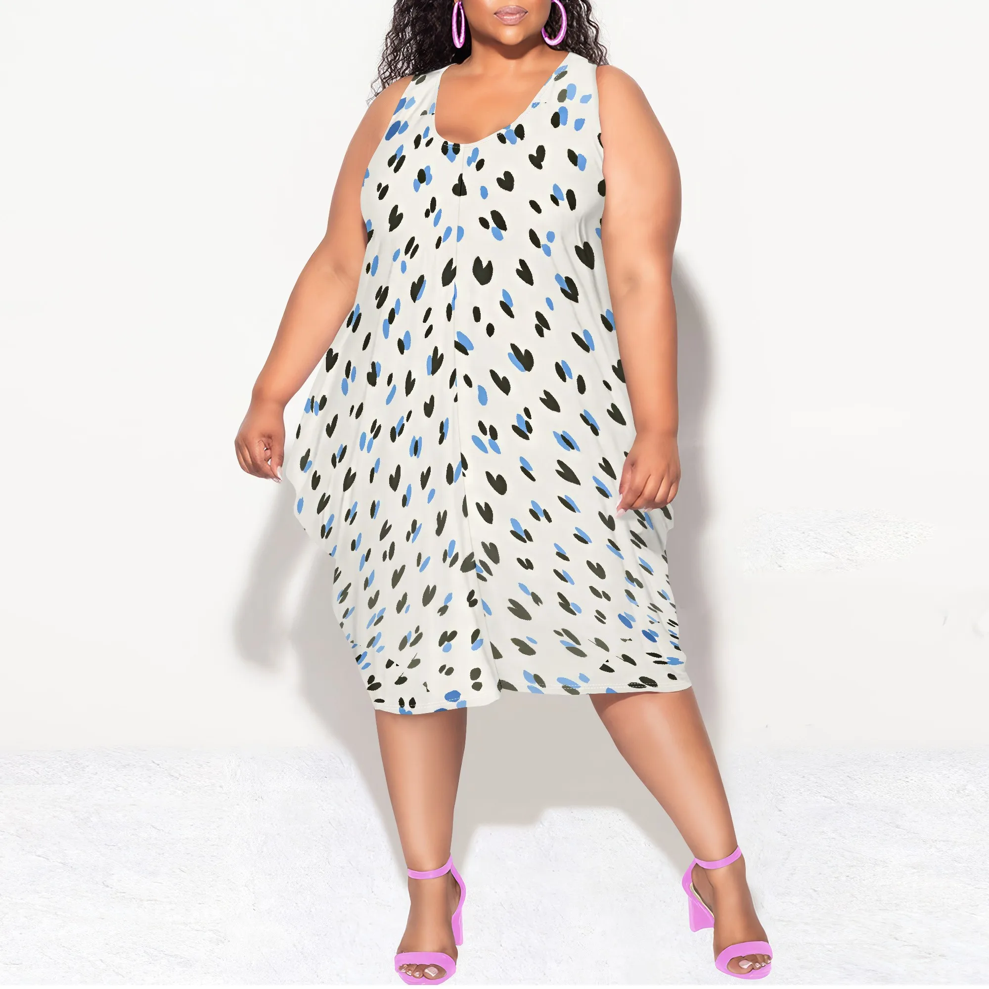 Plus Size Midi Casual Dresses for Women Scoop Neck Sleeveless Tank Short Dress with Pockets Loose Lounge Dress