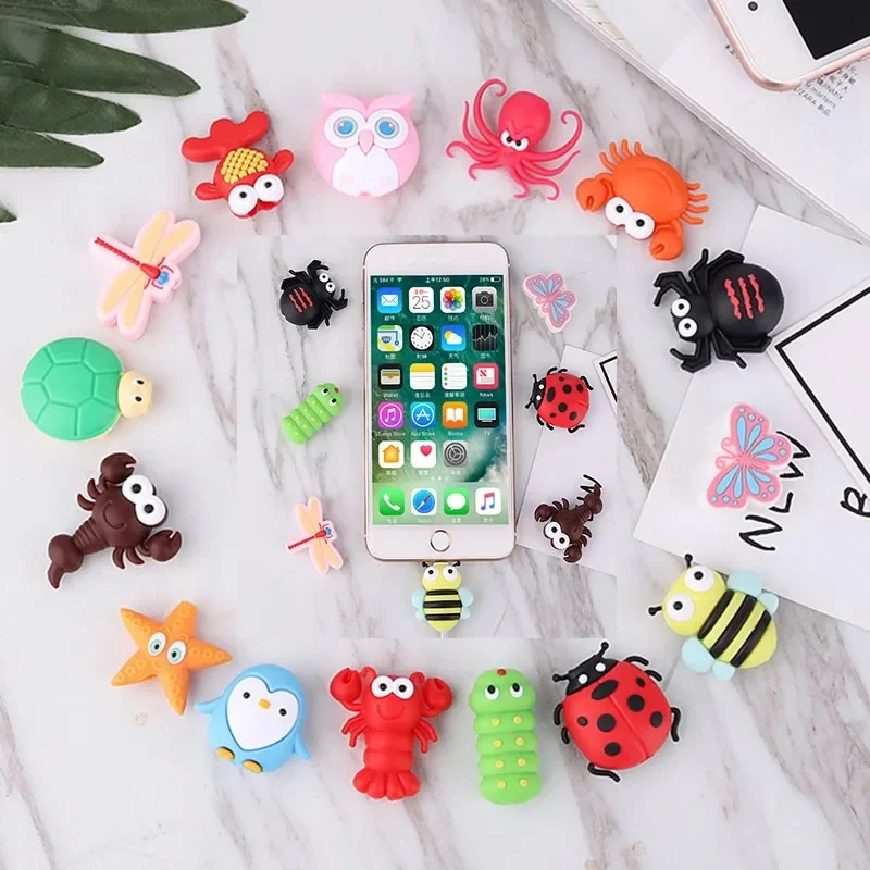 Cute Insect Shape USB Charger Cable Cover Protettiva Soft Silicone Data Line Cord Protector Per Connettore Smart Phone