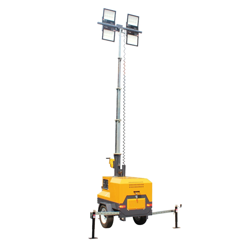 7m Mobile LED Hydraulic Lift Light Tower Portable Metal Halide Lamp with Manual Lifting Solar & DC Power Supply
