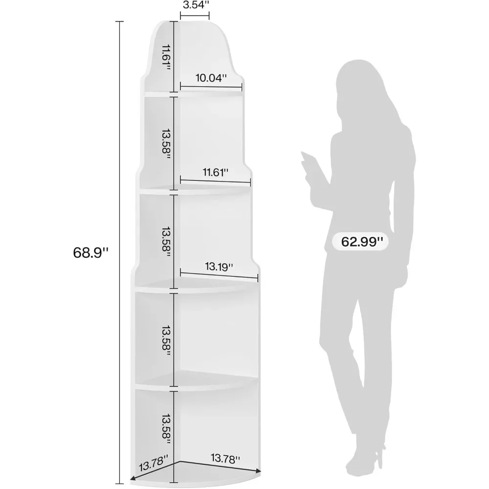 Corner Shelf, Modern Corner Bookshelf, Small Bookcase Plant Stand Storage Rack with Tower Shape for