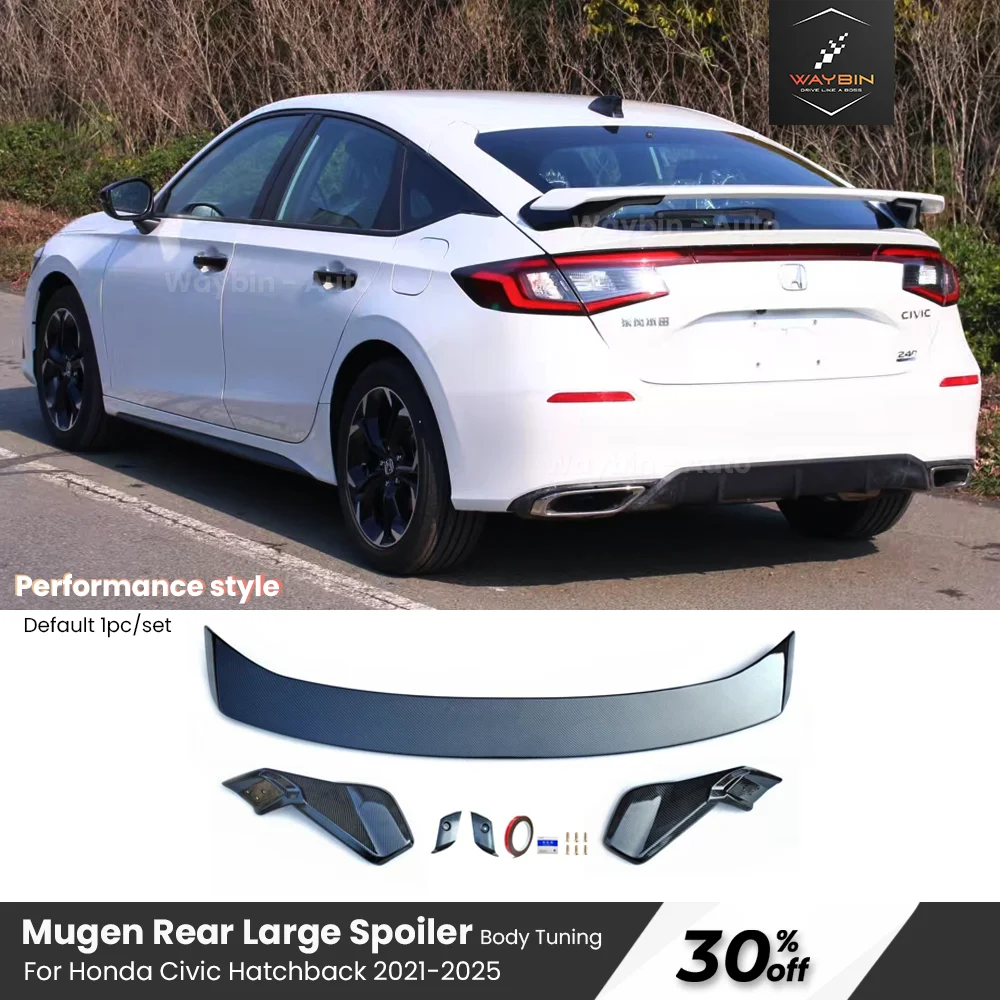 

For Honda Civic Hatchback 2021-2025 Mugen Rear Spoiler Tailgate Trunk lid Large Wing ABS Auto Body Upgrade Tuning