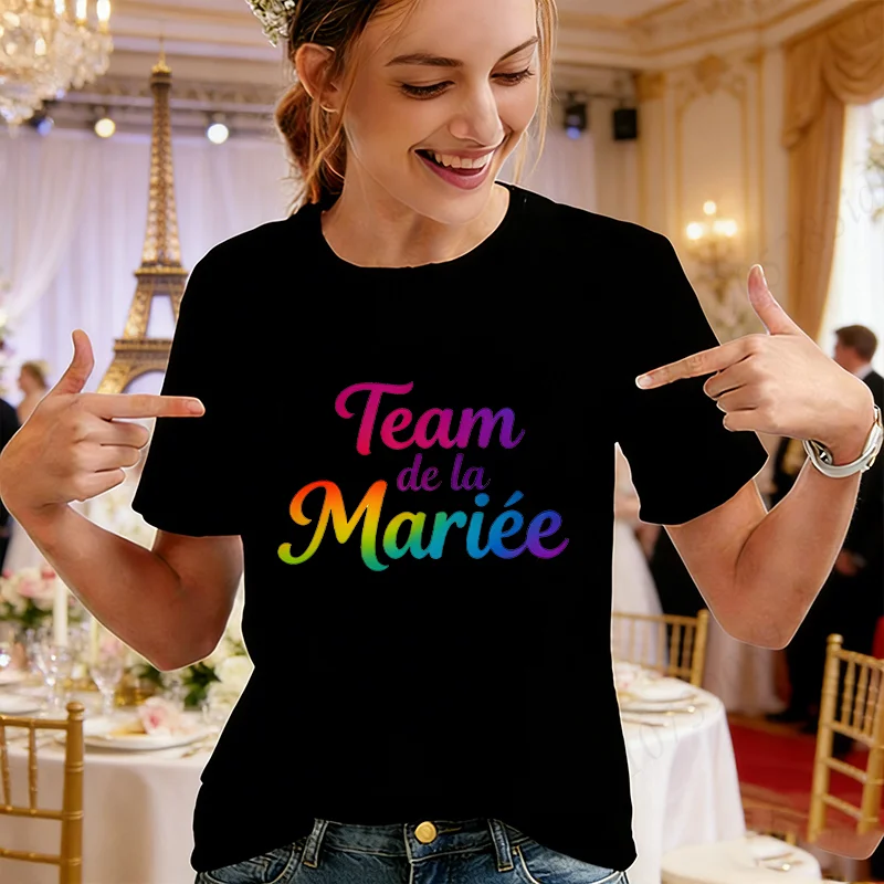 Future Bride Team Blouses Rainbow Gradient Graphic Tees, Short Sleeve Tops for French Girl Bachelorette EVJF Party Bridal Shower