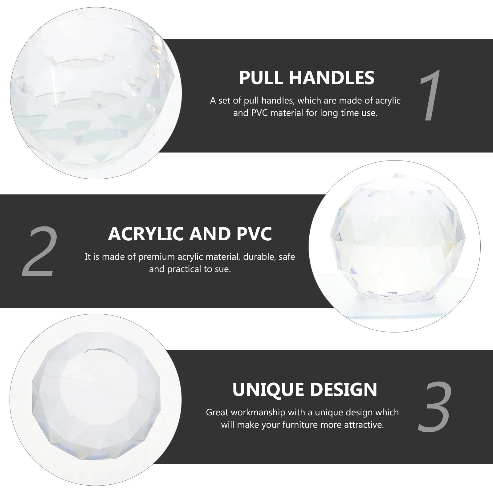 

6Pcs Self-Adhesive Acrylic Ball Cabinet Handles Durable Transparent Drawer Pulls Stylish Cabinet Door Knobs for Wardrobe Kitchen