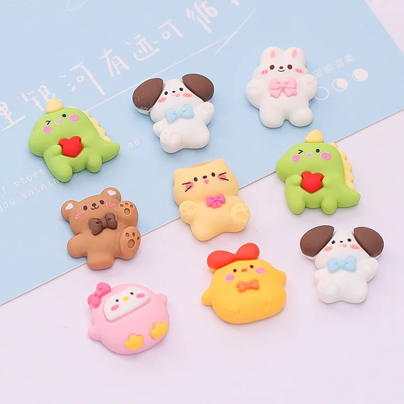 10Pcs Kawaii Resin Cartoon Animal Rabbit Flat Back Cabochon Craft Clothing DIY Scrapbooking Accessories Cat Chick Dinosaur Resin