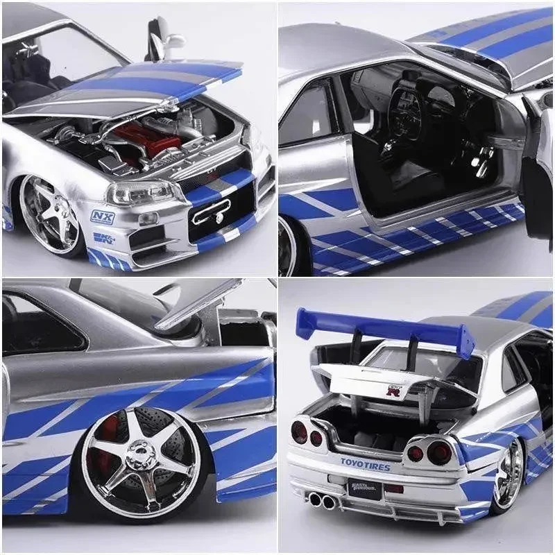 1:24 Scale Fast And Furious GTR-R34 Nissan Skyline Mosquito Car Alloy Metal Diecast Model Toys Vehicles Children Gifts Present