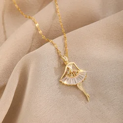 Design Sense Elegant Dancing Girl Pendant Stainless Steel Necklaces For Women Korean Fashion Female Sexy Clavicle Chain Jewelry