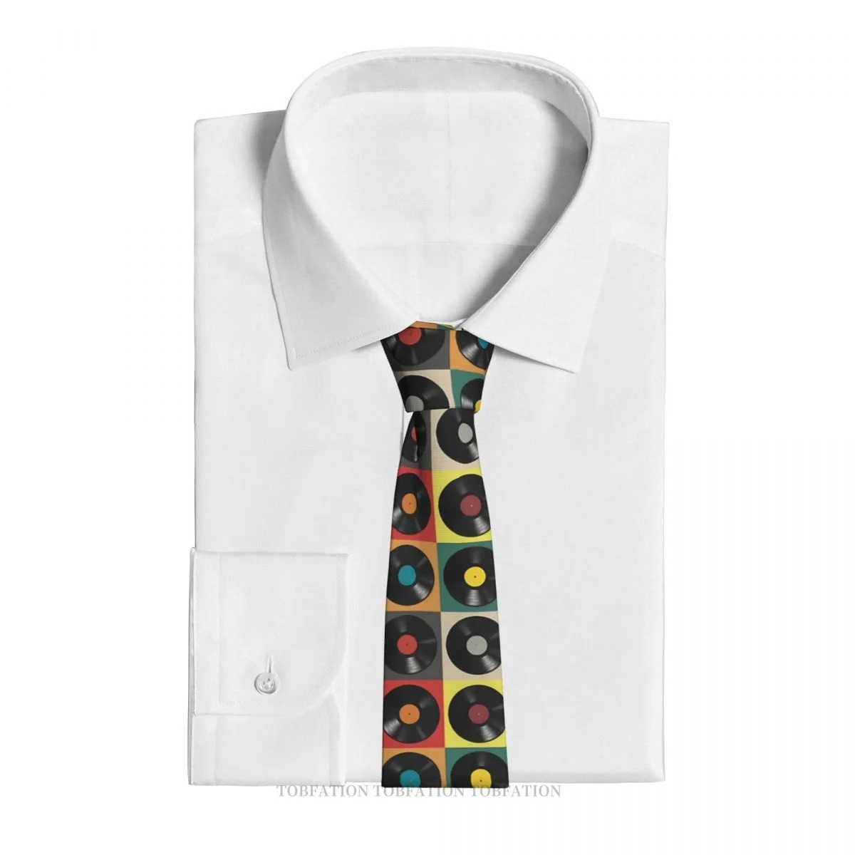 Vinyl Record Print Ties Music Notes Casual Unisex Neck Tie Shirt Decoration Narrow Striped Slim Cravat