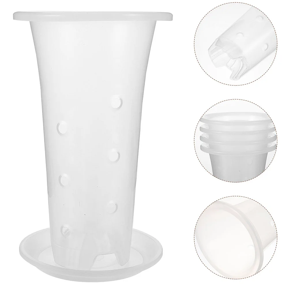 4 مجموعة أواني الزهور البلاستيكية مع صينية للنباتات الداخلية العصارة مزارعي التهوية الشفافة حاويات الحضانة لوازم الحدائق #3