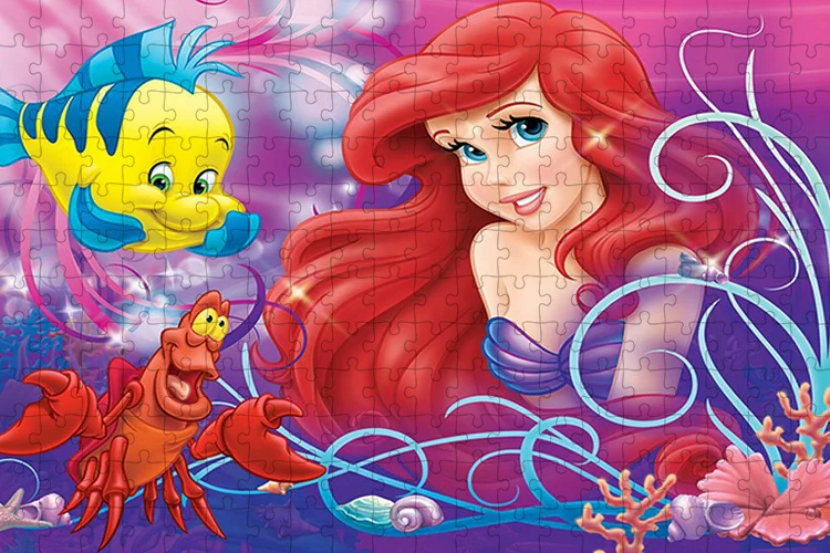 Mermaid Princess Disney 300/500/1000 Pieces Jigsaw Puzzle Cartoon Children's Brain-Burning Game Ornament First Choice Gift