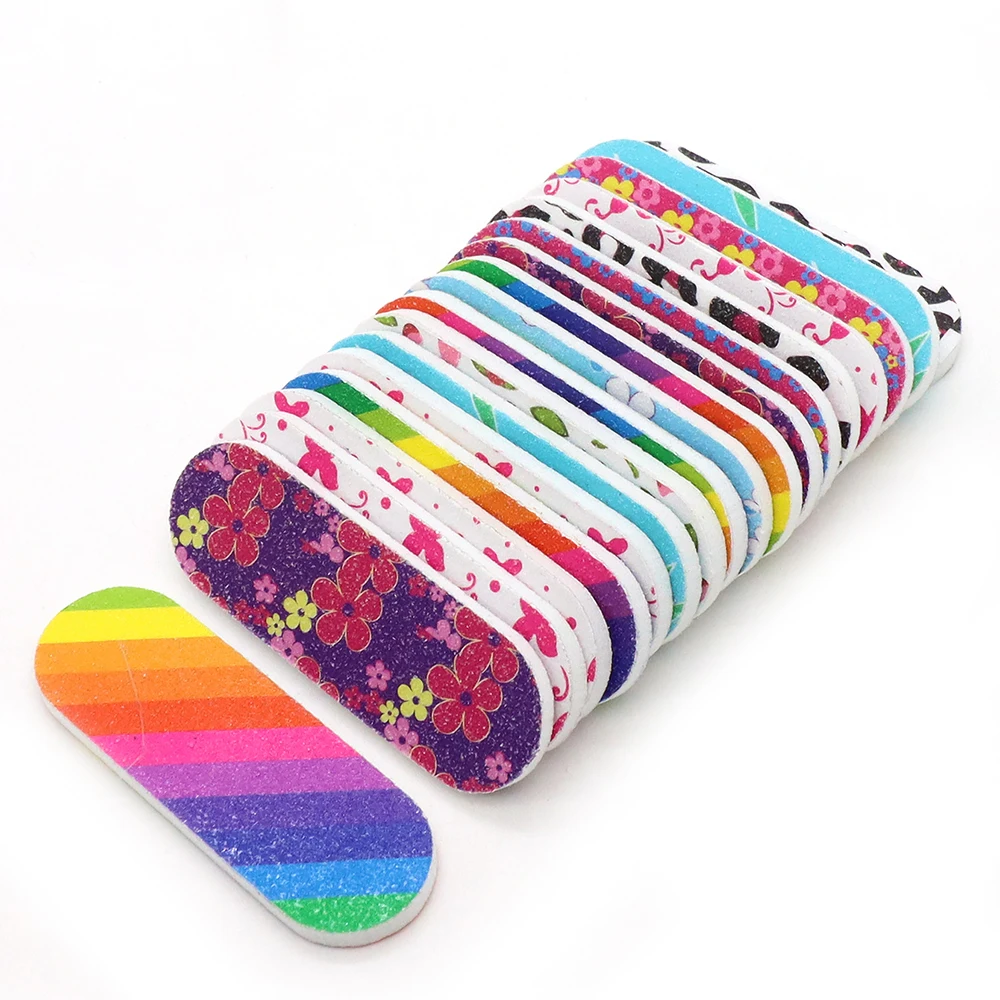 30/60 unids/bolsa limas de uñas impresas de doble cara Mini tiras de lima de pulido de uñas de forma recta para manicura limas de pulido de uñas