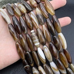 10x30MM  2Strands 26PCS Natural Brown Lace Agates Stone Rice Beads For Jewelry Making MY240146