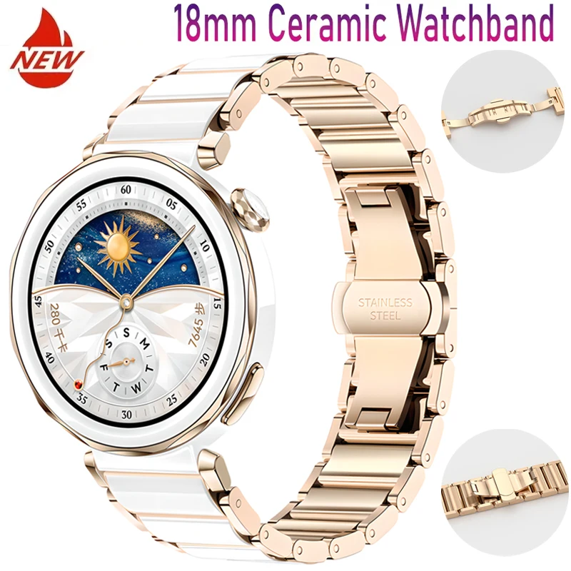 18mm Ceramic+Metal Strap For Huawei Watch GT5Pro 42mm GT5 41mm Woman Luxury Correa Wristband For Huawei Watch GT4 41mm Accessory