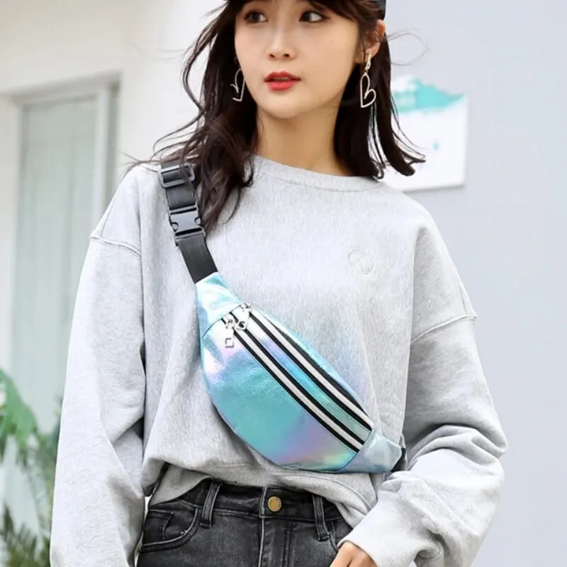 Holographic Fanny Pack Hologram Waist Bag Laser Beach Travel Banana Hip Bum Zip Waist Bags Women Belt Bag For Girls