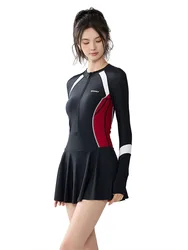 Large Size Swimwear Women One Piece Swimsuit Long Sleeve Front Zipper Swimming Suit New Arrival Beachwear Bathing Suit 5XL