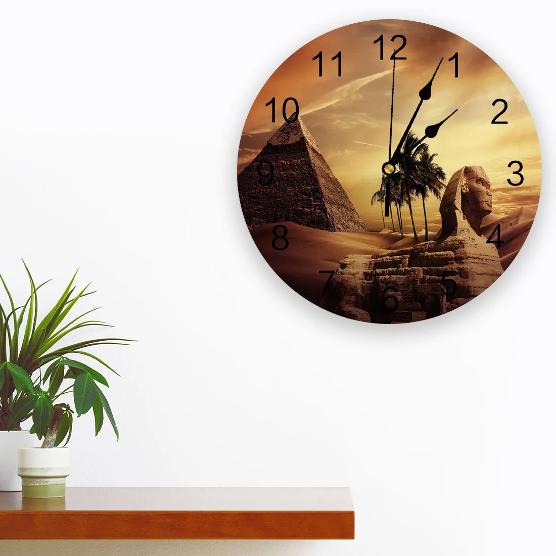 Egypt Pyramid Desert Sphinx Arbor Wall Clocks Silent Home Cafe Office Wall Decor Clocks for Kitchen Wall Art Large Wall Clocks