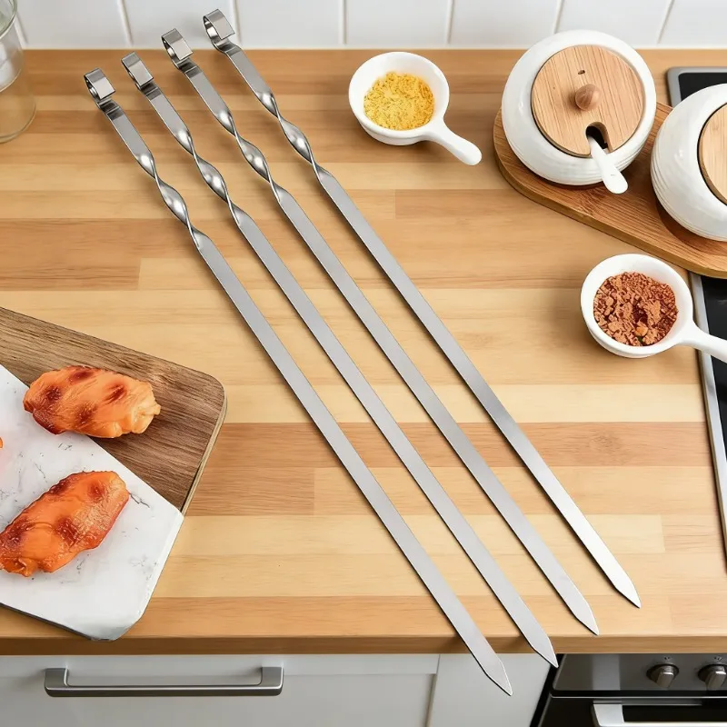 

6 шт. широкий плоский шампур для барбекю из нержавеющей стали, палочки для барбекю, вилка, уличная посуда для кемпинга, пикника, кухни, аксессуары для барбекю