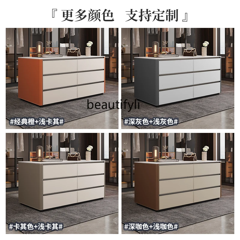 Cloakroom Middle Island Cabinet Light Luxury Saddle Leather Jewelry Storage Cabinet Solid Wood Display Cabinet