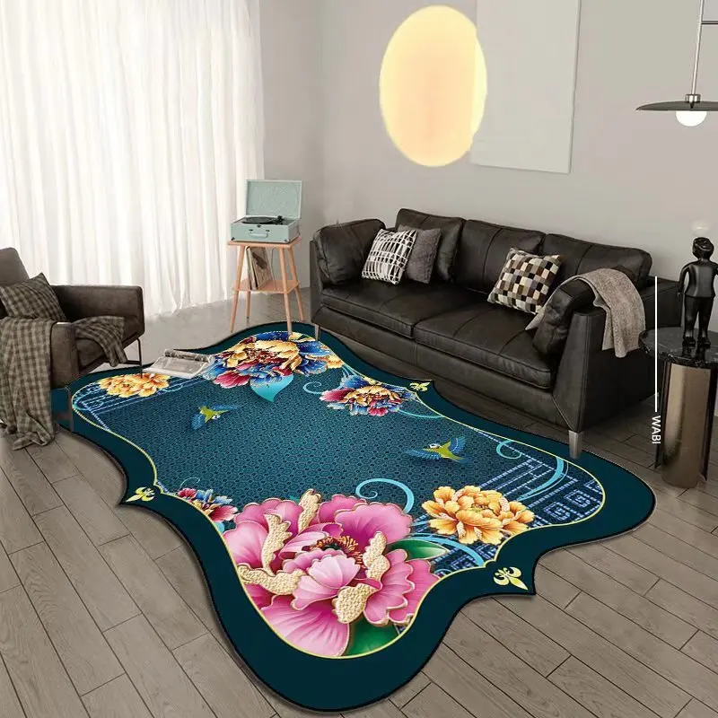 European Luxury Living Room Rug Flower Pattern Decoration Carpet Special-shaped Sofa Area Rugs Bedroom Bedside Soft Floor Mats