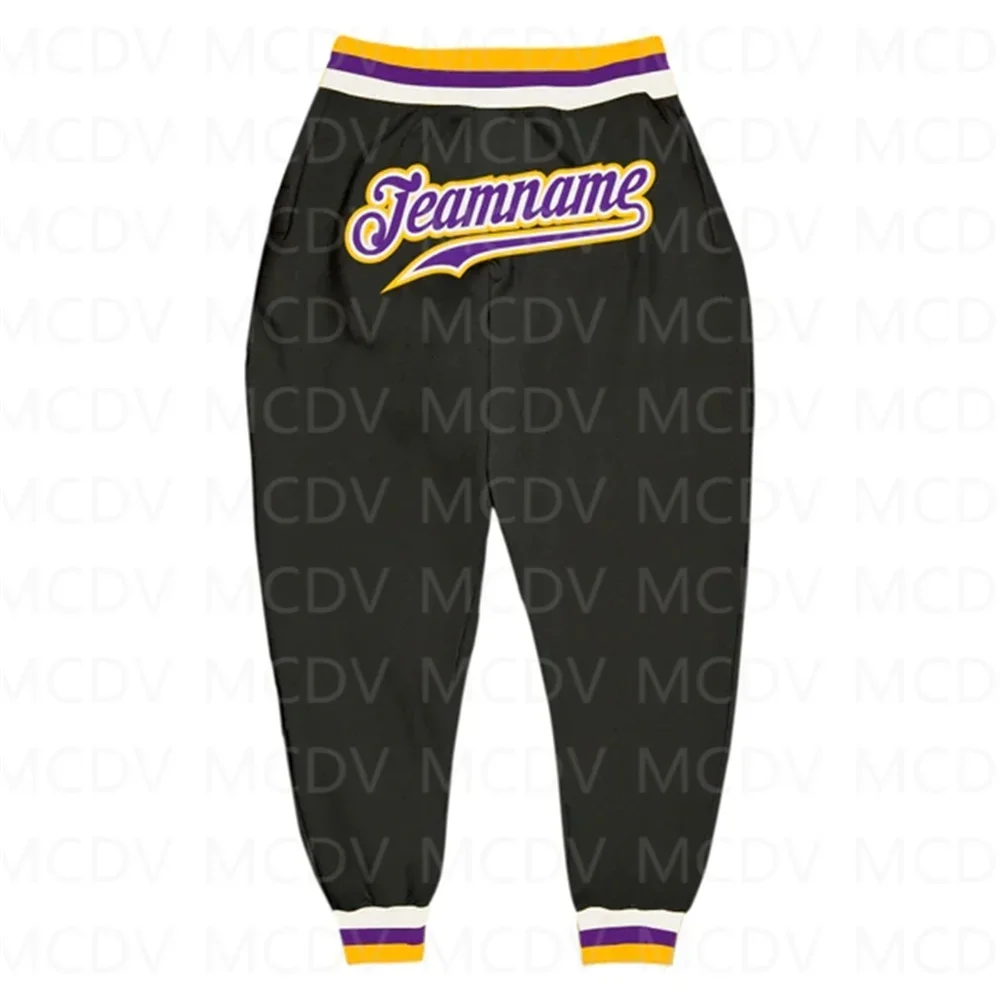 Custom Black Purple-Gold Sports Pants 3D Printed Casual Unisex Jogging Trousers Loose Sports Pants