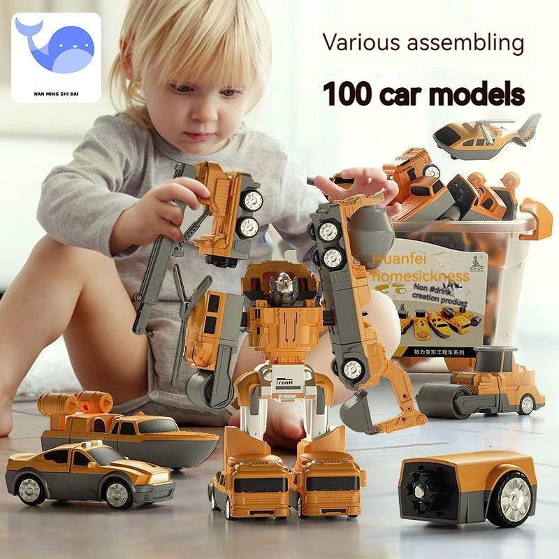 

Transforming Robot Toys Set for Boys 6 in 1 Magnetic Construction Trucks Transform Robot Play Vehicles with Storage Box