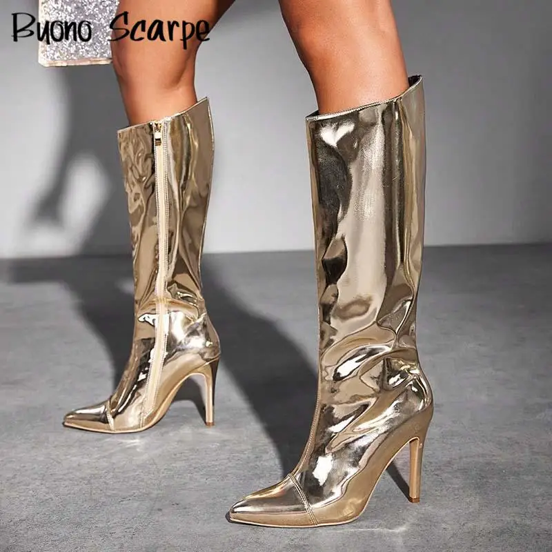 

Женские сапоги до колена в западном стиле с острым носком, однотонные слипоны на высоком каблуке, большой размер, новая модная классическая пикантная обувь для вечеринок