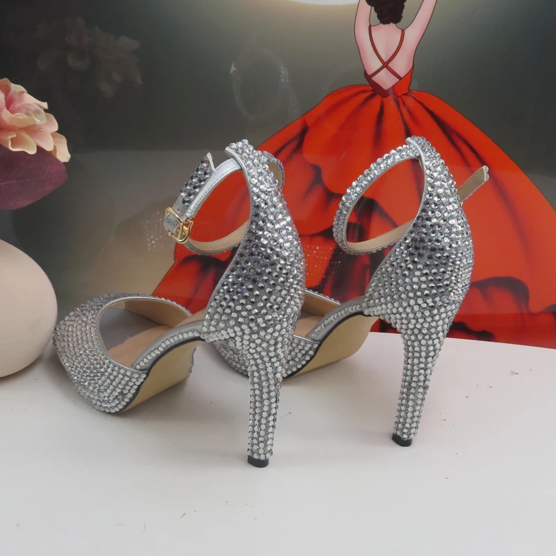 Super High Heel silvery Golden Bridal Wedding shoes Summer Sandals woman Fashion Party Dress shoes Ankle Strap sandal Open Toe