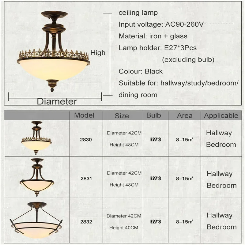 Modern American Country Led Chandelier Glass Lampshade Wrought Iron Lustre Bedroom Kitchen Lighting Living Room Ceiling Lamp Fix
