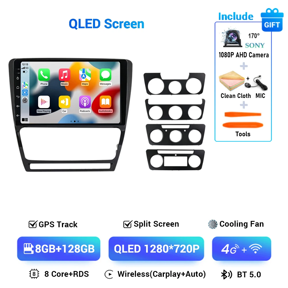 Android 15 Draadloze Carplay Auto Radio Multimedia Speler Gps-navigatie Voor Skoda Octavia 2 A5 2008 2009 2010 2011 2012 2013 - afbeelding 1